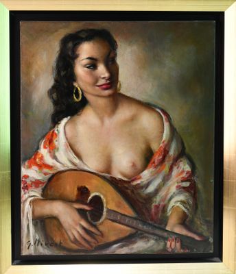 painting of a woman with a guitar in a gold frame