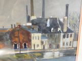 une image d'une peinture d'une ville au bord de l'eau