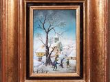tableau représentant une scène hivernale avec des enfants jouant dans la neige