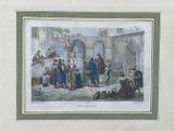 a picture of a painting of a group of people in a courtyard