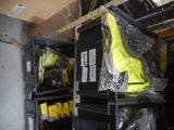 a bunch of yellow items on a shelf in a warehouse