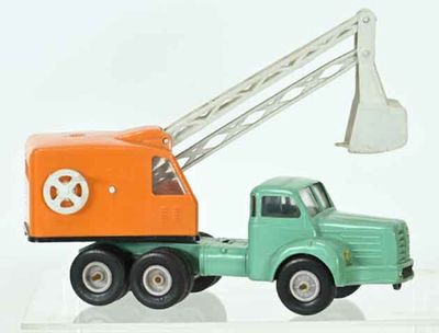 a toy truck with a crane on the back of it