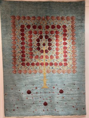 Tapis Afghan l’arbre de vie couleur vert et rouge 235 x 174