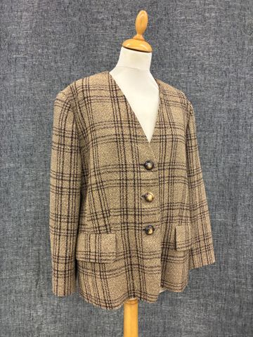 LOUIS FERAUD SET – Veste en lainage beige et marron. Taille : 46