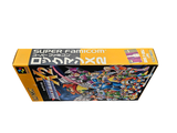 a cardboard box with a picture of a bunch of toys inside of it