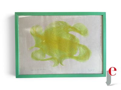 peinture verte et jaune représentant une tortue sur fond blanc