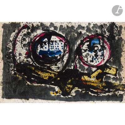 une photo d'une peinture représentant deux yeux sur une feuille de papier