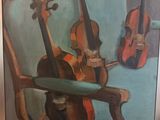 painting of a painting of a violin and a cello on a shelf