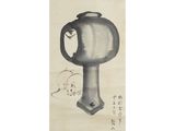 an image of a painting of a vase with a bird on it