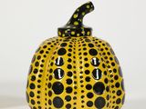 yellow and black polka dot pumpkin with a black top
