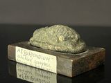 a rock that is sitting on top of a wooden block