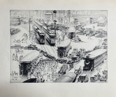 une image représentant un dessin d'une gare bondée