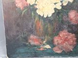 a painting of flowers in a vase on a table