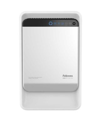 un purificateur d'air blanc posé sur une surface blanche