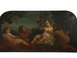 painting of a group of nudes in a wooded setting