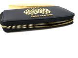 black and gold zip around wallet with gold zippers