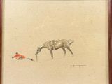 une image représentant un tableau où figurent un cheval et un homme allongé