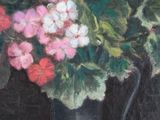 a painting of flowers in a vase on a table