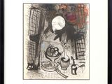 une image représentant un dessin en noir et blanc d'un chat posé sur une table