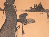 un dessin représentant une femme avec un chapeau et une canne