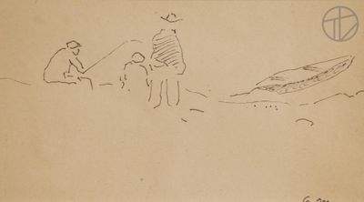 drawing of a man and a woman in a boat on the water