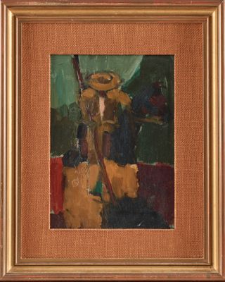 une image représentant un tableau d'un homme portant un chapeau et une canne