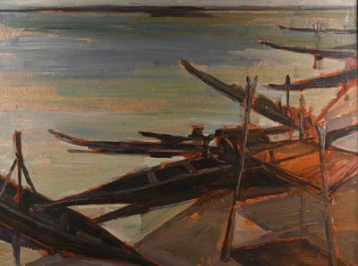 Roger LAÜT (né en 1924) Soir au bord du Niger,1960