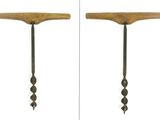 two pictures of a pair of iron and wood table legs