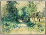 une image représentant un tableau d'une route de campagne avec une maison en arrière-plan