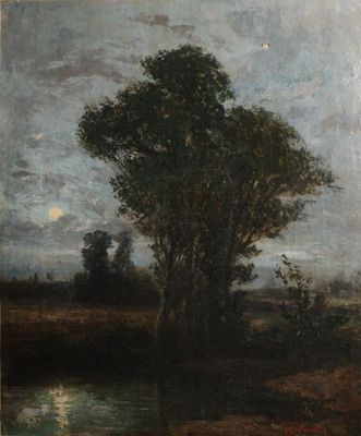 une image représentant un tableau d'un arbre au bord d'une rivière