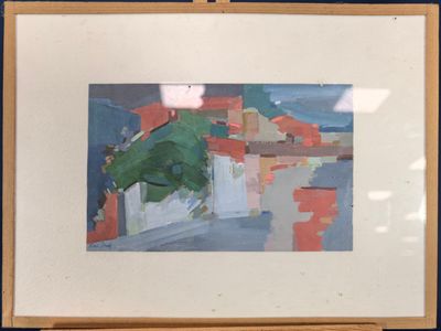 École moderne " paysage" gouache, signée en bas à gauche