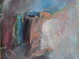 an oil painting of a painting of a vase on a table