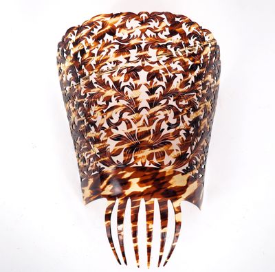 a large tortoise shell on a fork on a white surface