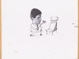 cartoon drawing of a man sitting in a chair and looking at another man sitting in a chair