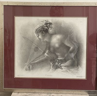 tableau représentant un jeune garçon avec un arc et des flèches, dans un cadre