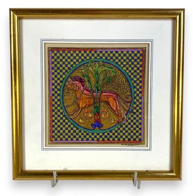 GUEGUEN Max-Roger (XXe s.) : Enluminure aux trois chiens sur…