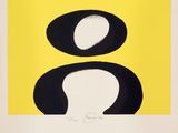 an image of a black and yellow print with a pink dot on it