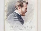 portrait of a man in a suit and tie with a handwritten note