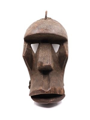an image of a wooden mask on a white background