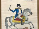 an old picture of a man riding a horse with a sword