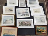 several framed and unframed watercolors of boats and ships