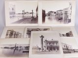 plusieurs vieilles photographies en noir et blanc d'une ville dotée d'une tour horloge