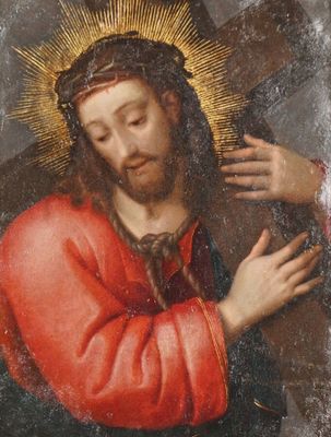 une image représentant un tableau de Jésus portant la croix