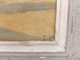 a picture of a painting of a man on the beach