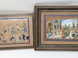 two framed pictures of a nativity scene on a white background
