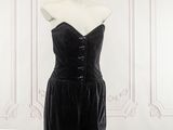 robe de soirée vintage en velours noir avec corset, bustier et bustier
