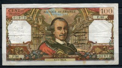 an old french bank note with a portrait of a man