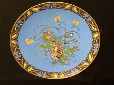 Plat japonais à motif de canard en émaux cloisonnés, diam 30