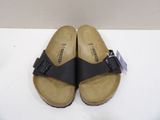 birketts black leather sandals with buckles on the toes