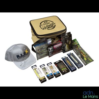 a picture of a bag of fishing gear and a hat